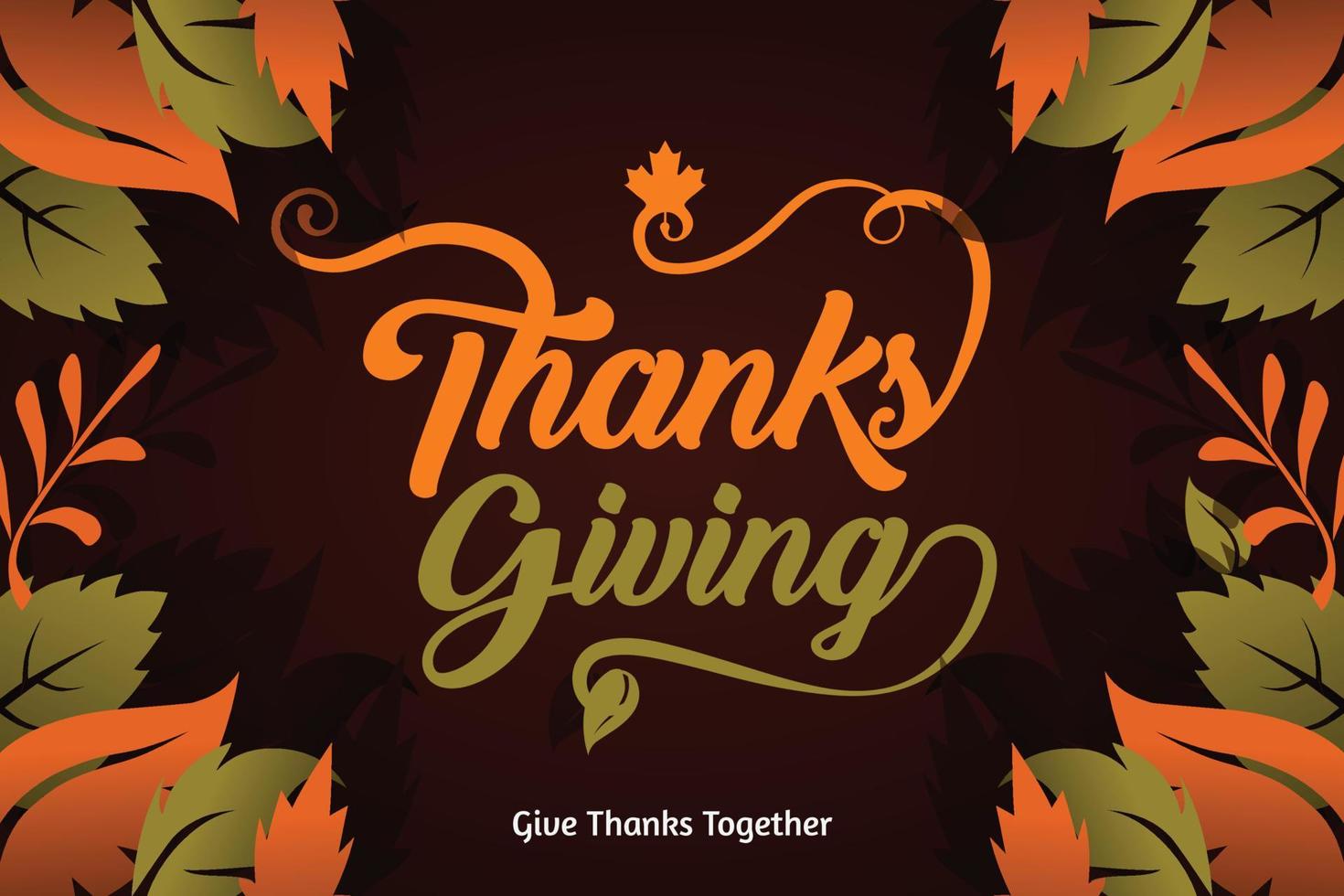 Happy Thanksgiving banner with autumn leaves background. Hand drawn text lettering for Thanksgiving Day vector