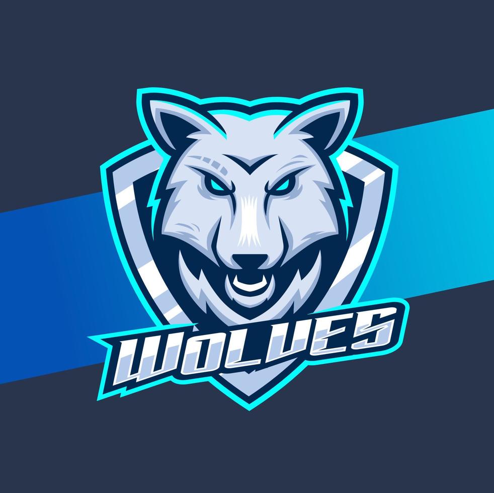 diseño de logotipo de esport de mascota de cabeza de lobos blancos, personaje de lobo para deportes y juegos vector