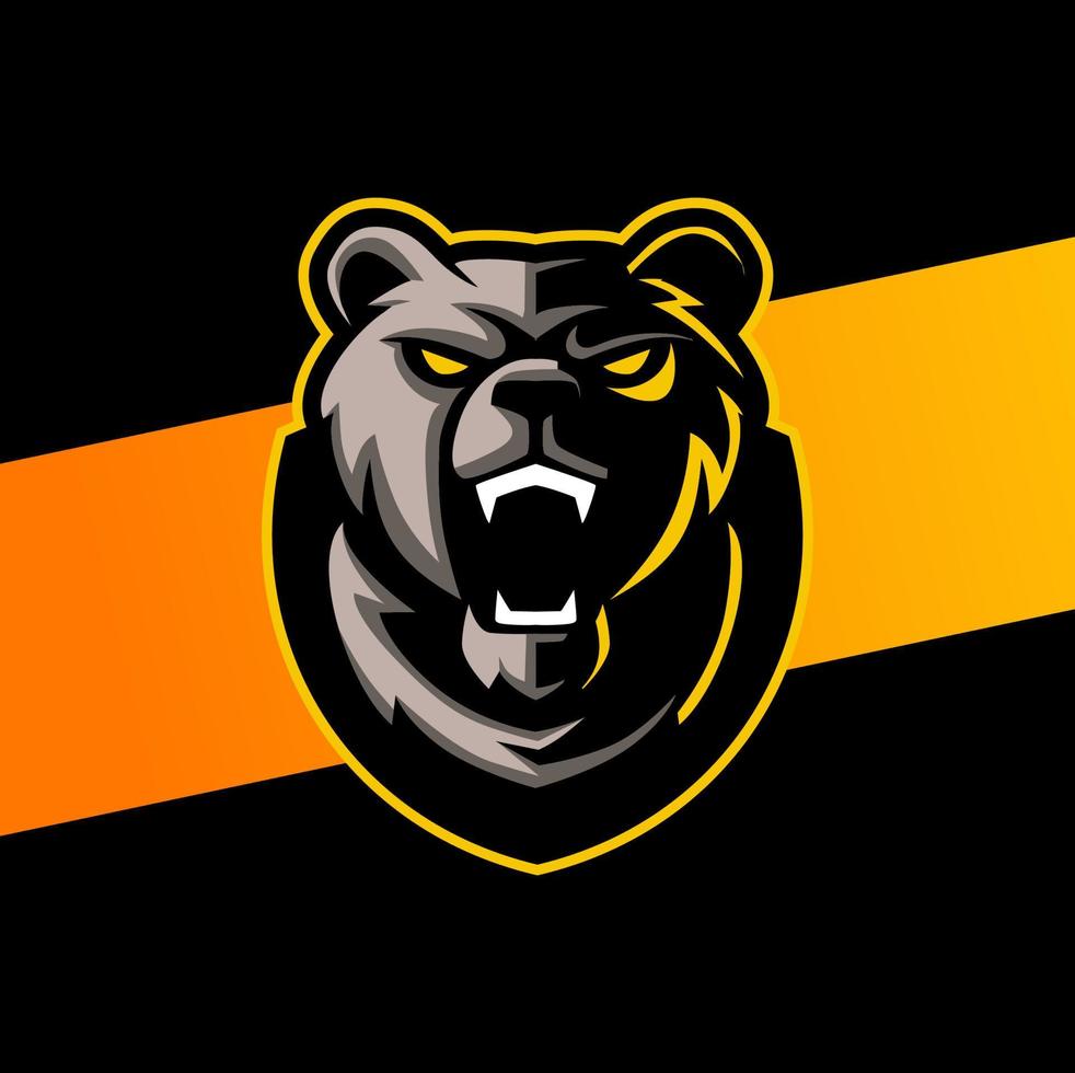 cabeza grizzly enojada, diseño de logotipo de esport de mascota para jugadores y deportes vector