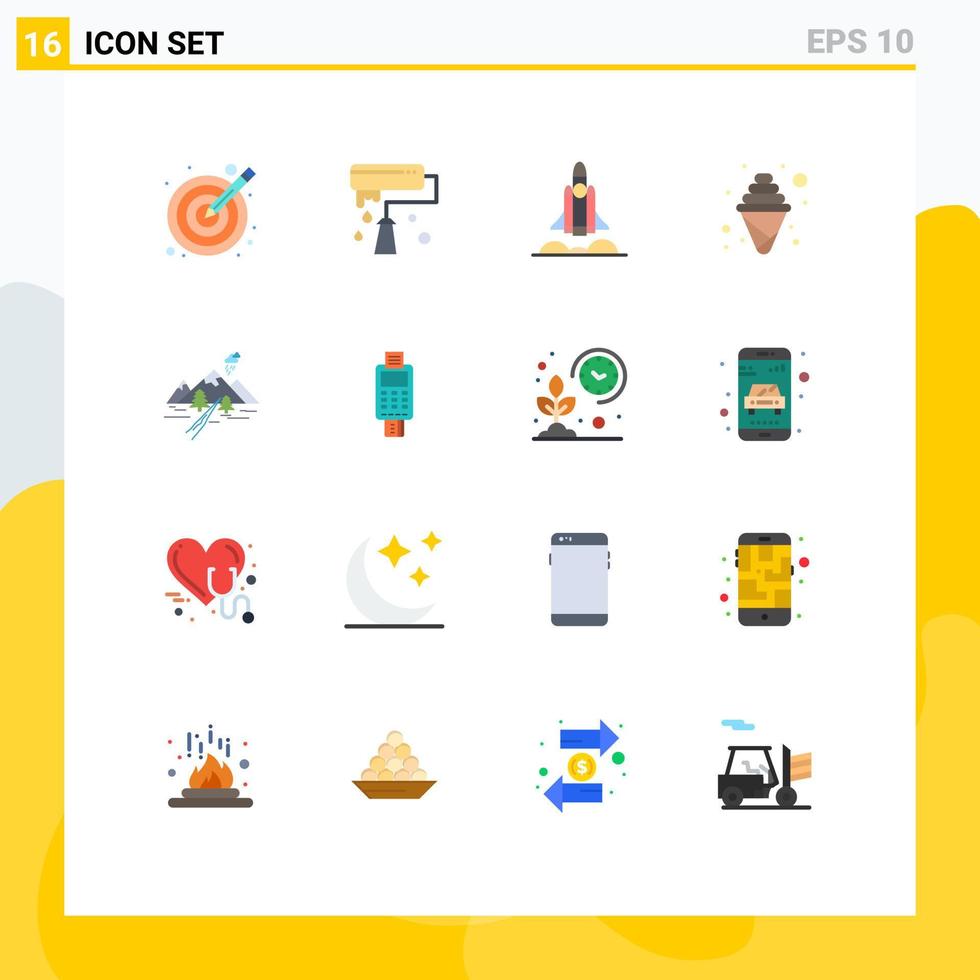 Set of 16 Modern UI Icons Symbols Signs for hill party unicorn startup ice craving Editable Pack of Creative Vector Design Elements