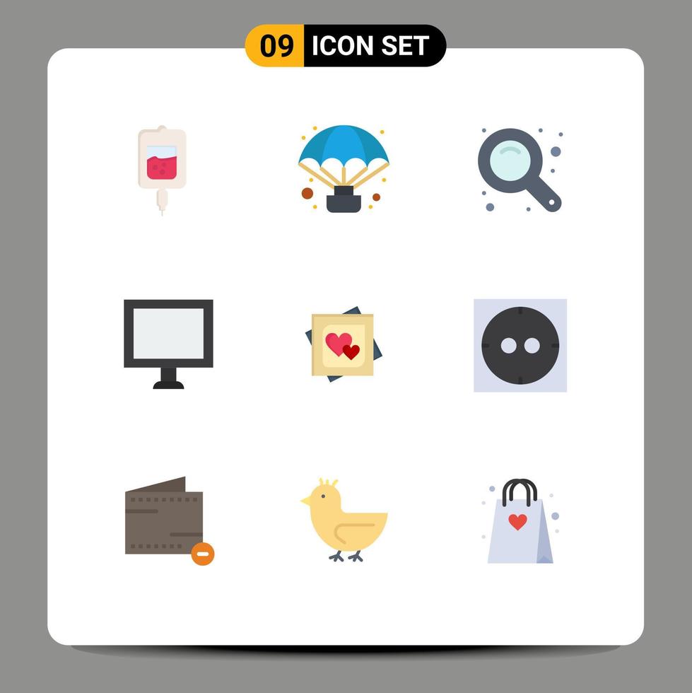 Set of 9 Modern UI Icons Symbols Signs for love card maximize screen computer Editable Vector Design Elements