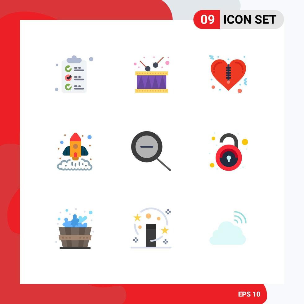 Set of 9 Modern UI Icons Symbols Signs for zoom startup heart rocket chart Editable Vector Design Elements