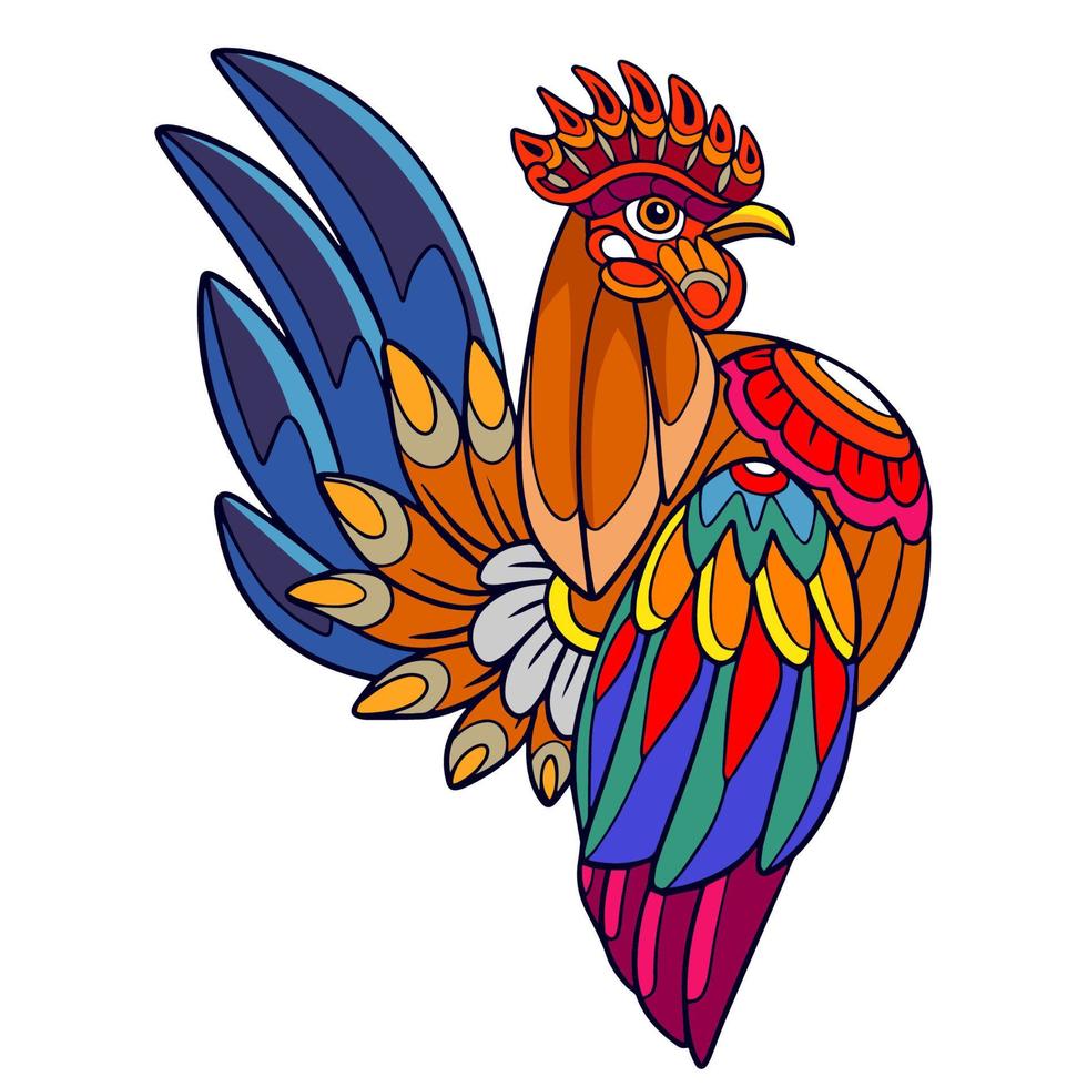 Colorful Rooster mandala arts isolated on white background vector