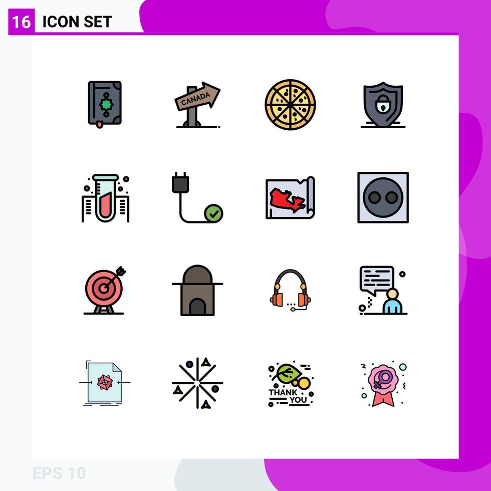 Stock Vector Icon Pack of 16 Line Signs and Symbols for lab chemistry sign security shield Editable Creative Vector Design Elements