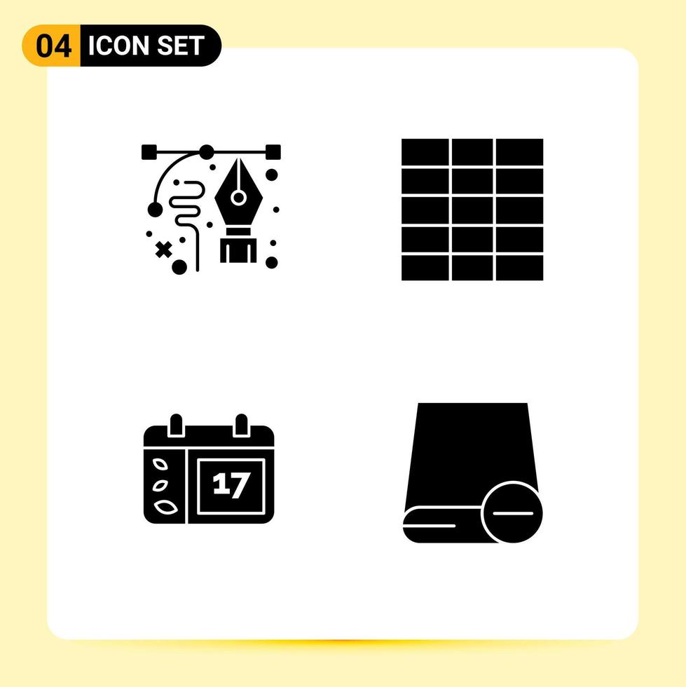 Editable Vector Line Pack of 4 Simple Solid Glyphs of art date pen wireframe computers Editable Vector Design Elements