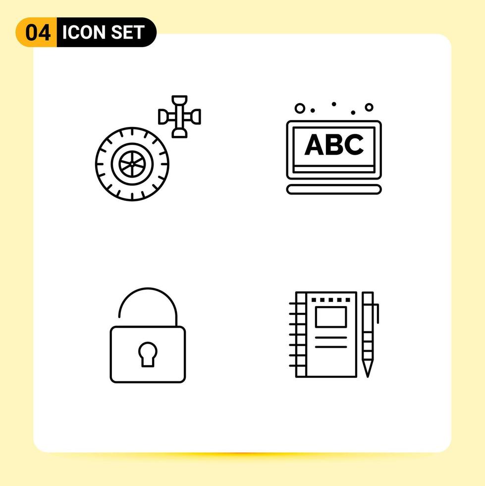 4 Line concept for Websites Mobile and Apps car security abc school drawing Editable Vector Design Elements
