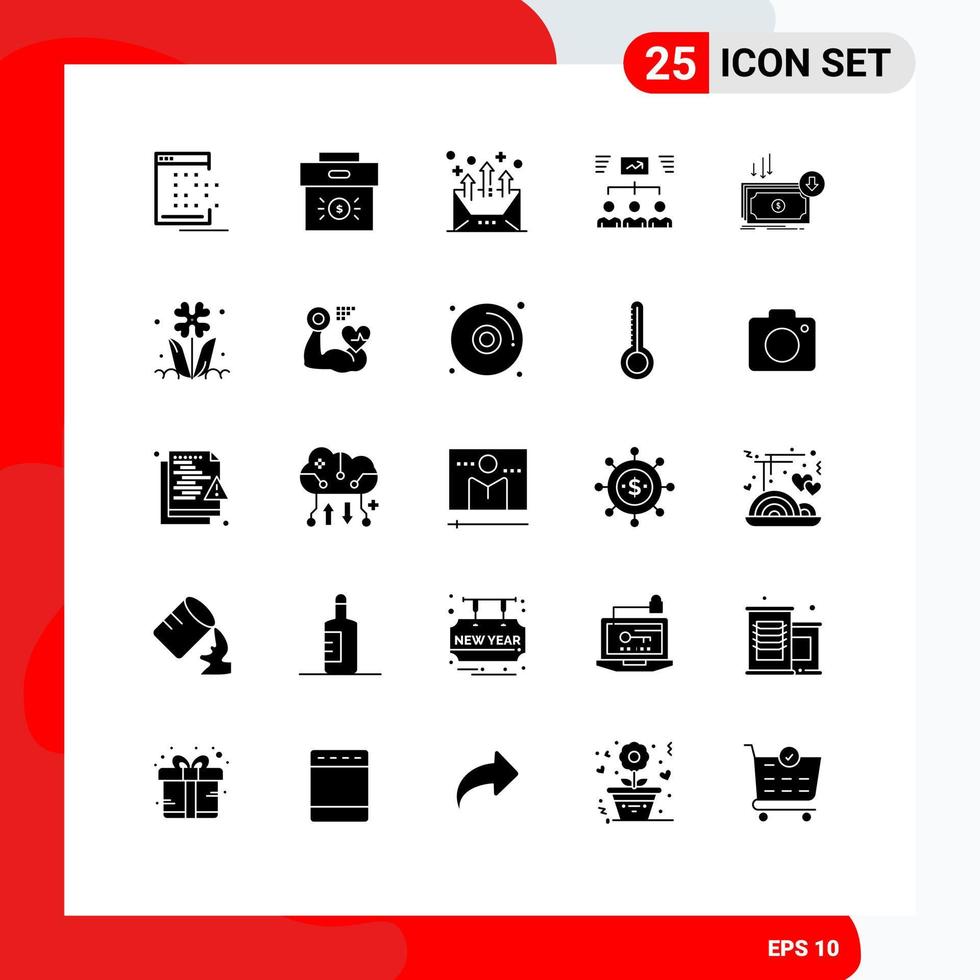 Set of 25 Modern UI Icons Symbols Signs for project team economy letter communication Editable Vector Design Elements