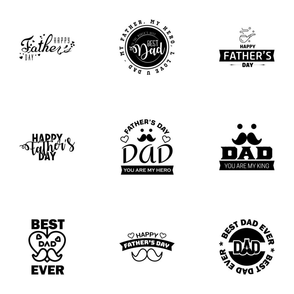 Happy Fathers Day Calligraphy greeting card 9 Black Typography Collection Vector illustration Editable Vector Design Elements