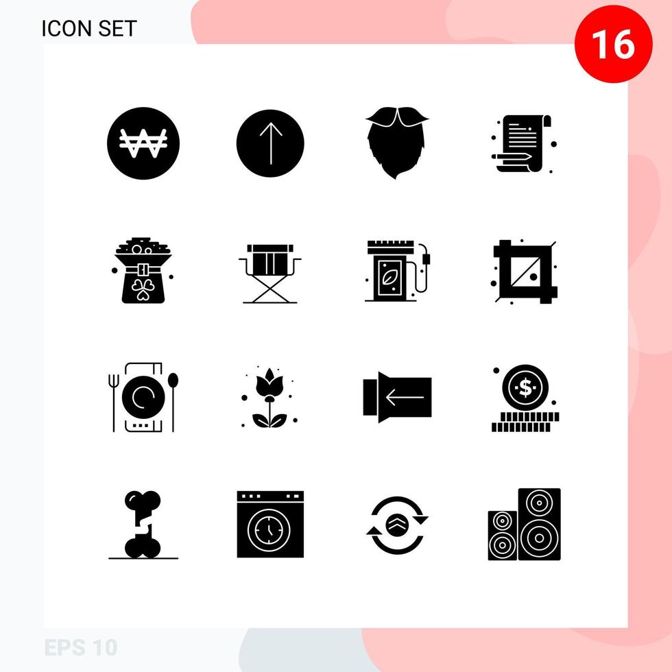 Universal Icon Symbols Group of 16 Modern Solid Glyphs of green clover movember scratch pad notebook Editable Vector Design Elements