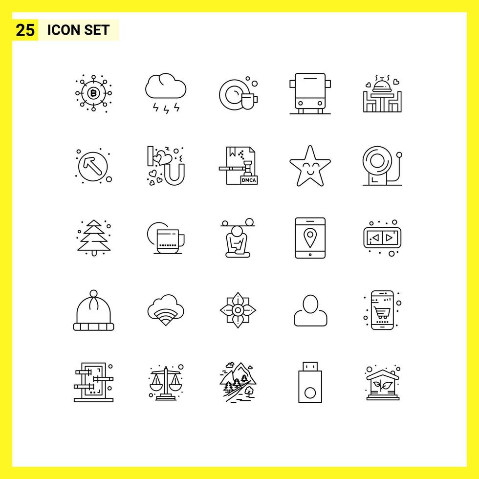 Line Pack of 25 Universal Symbols of dinner transport weather traffic bus Editable Vector Design Elements