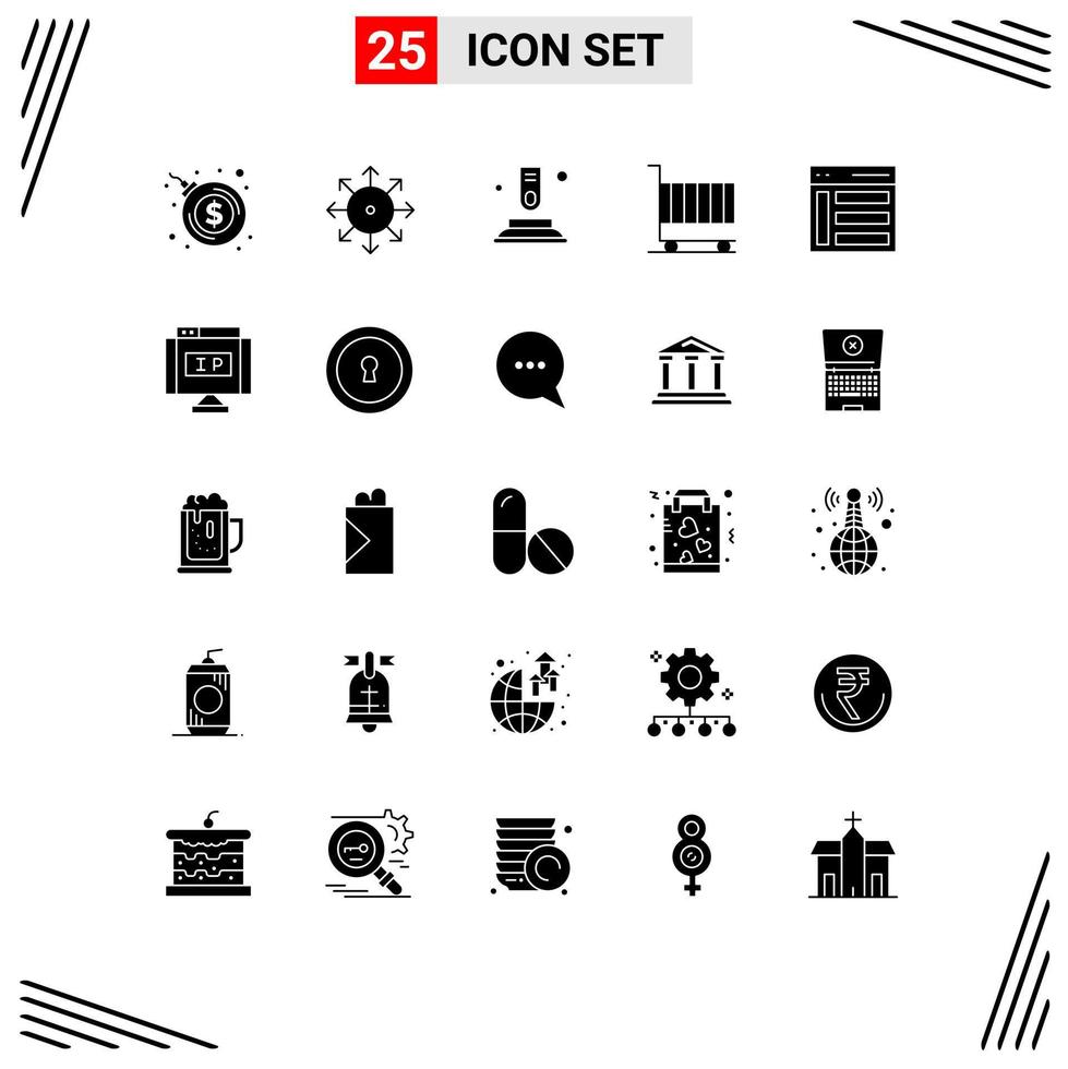 Group of 25 Solid Glyphs Signs and Symbols for communication marketing