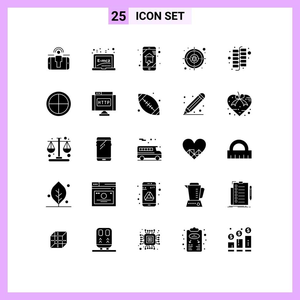 Modern Set of 25 Solid Glyphs and symbols such as china internet domestics cyber smart house Editable Vector Design Elements
