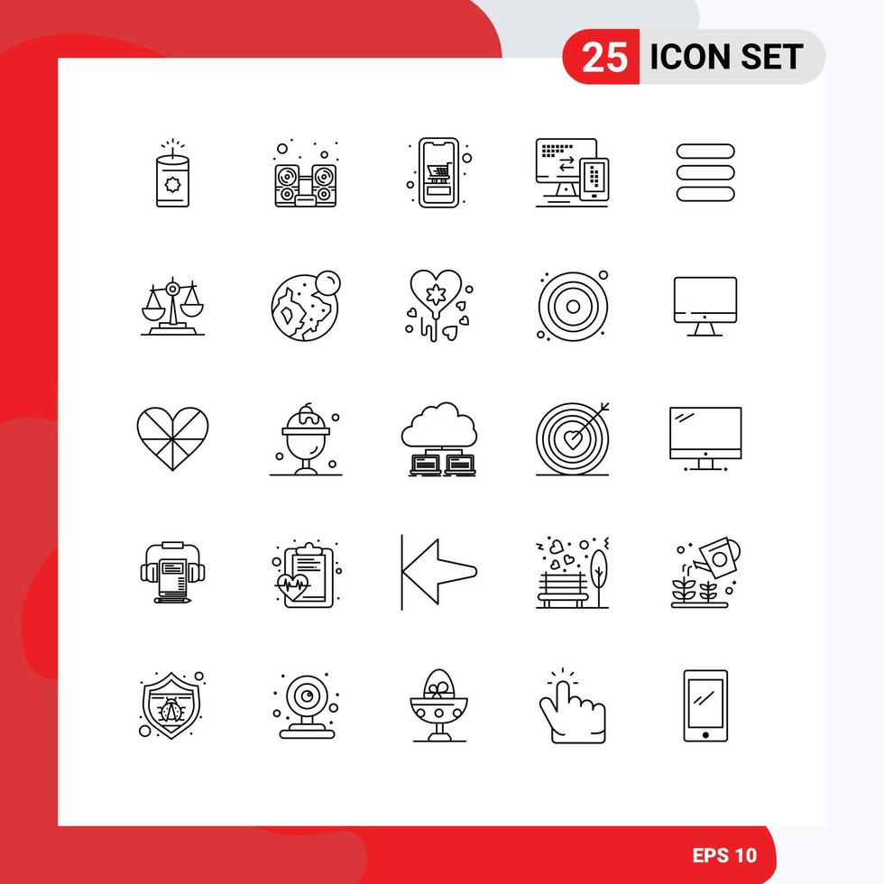25 Universal Lines Set for Web and Mobile Applications task cell device mobile computer Editable Vector Design Elements