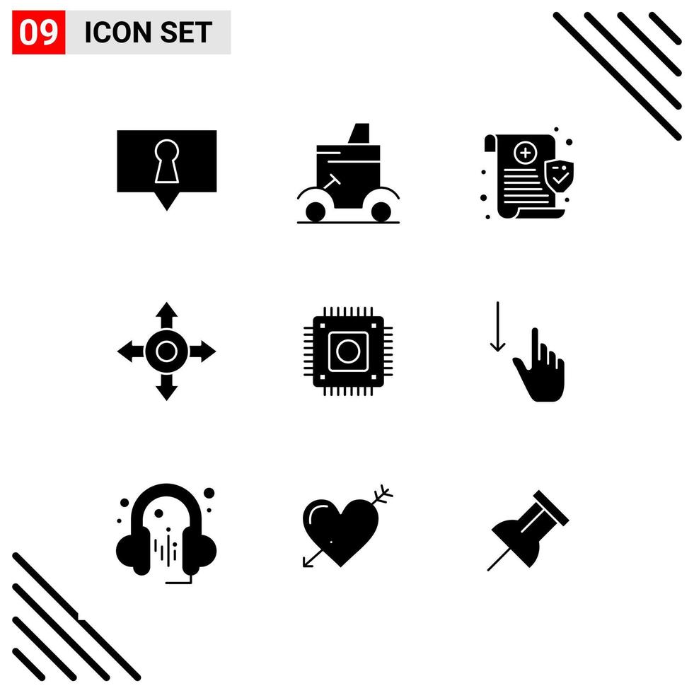 conjunto perfecto de píxeles de 9 iconos sólidos conjunto de iconos de glifo para el diseño de sitios web y la interfaz de aplicaciones móviles fondo de vector de icono negro creativo