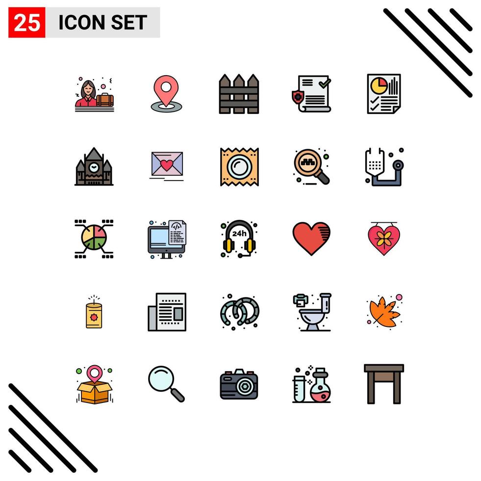 Group of 25 Filled line Flat Colors Signs and Symbols for bars file barricade test protection Editable Vector Design Elements