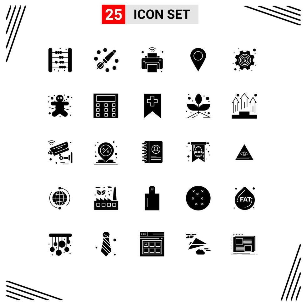 conjunto de 25 iconos modernos de la interfaz de usuario signos de símbolos para la ubicación de la pintura del marcador de engranajes iot elementos de diseño vectorial editables vector