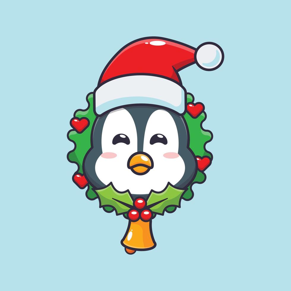 lindo pingüino en el día de navidad. linda ilustración de dibujos animados de navidad. vector