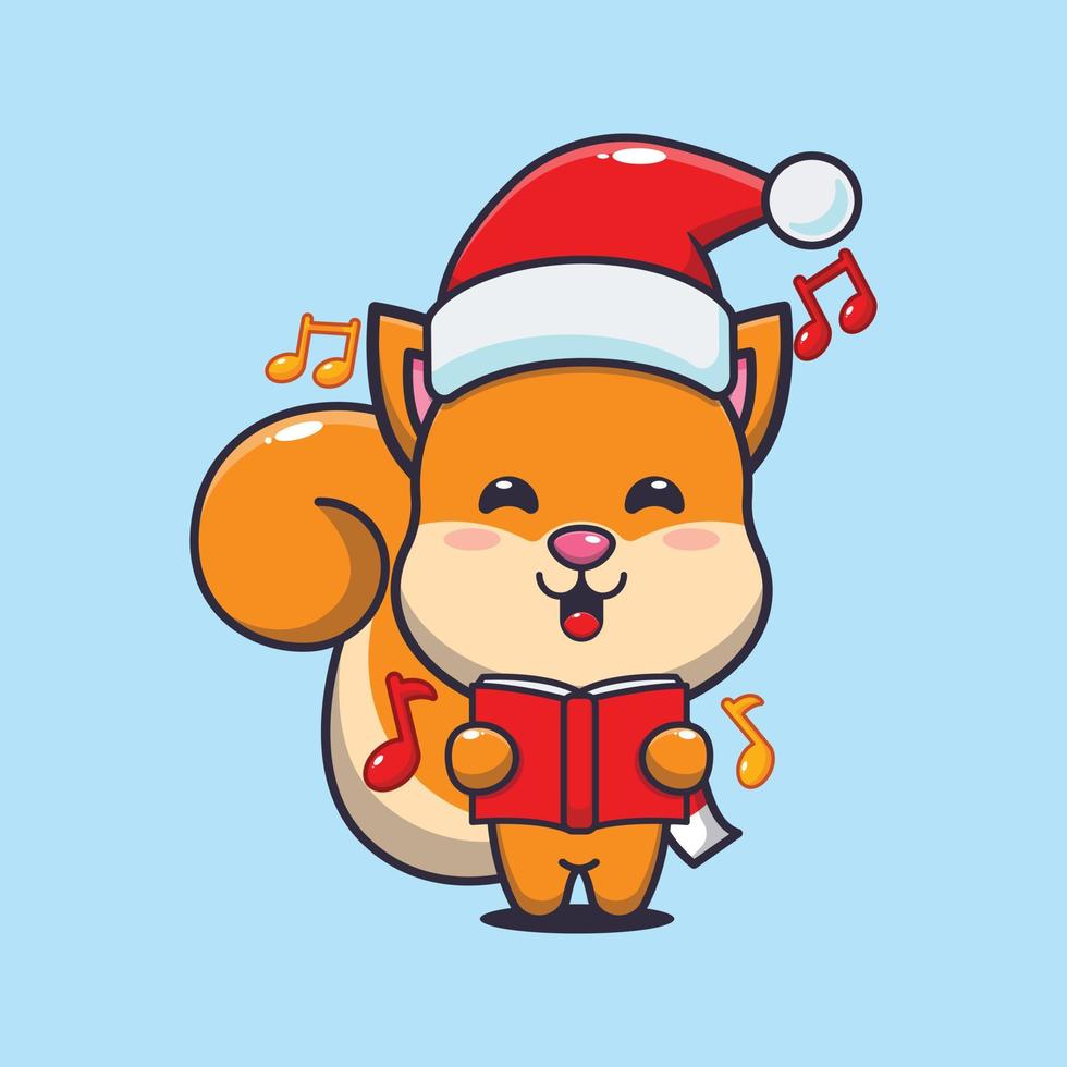 Cute squirrel sing a christmas song. Cute christmas cartoon illustration. vector