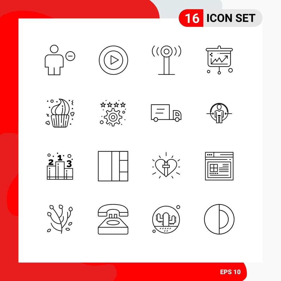 Modern Set of 16 Outlines and symbols such as cake economics service business arrows Editable Vector Design Elements