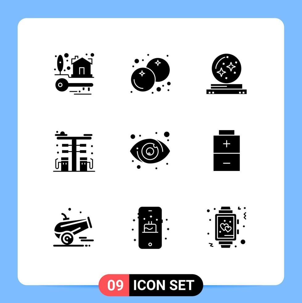 User Interface Pack of 9 Basic Solid Glyphs of pump fuel ball cityscape star Editable Vector Design Elements