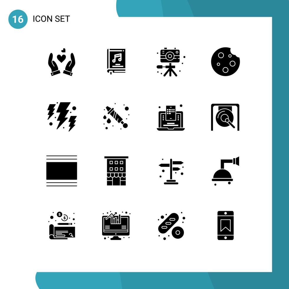 paquete de iconos de vector de stock de 16 signos y símbolos de línea para elementos de diseño de vector editables de manía de video de cena de comida