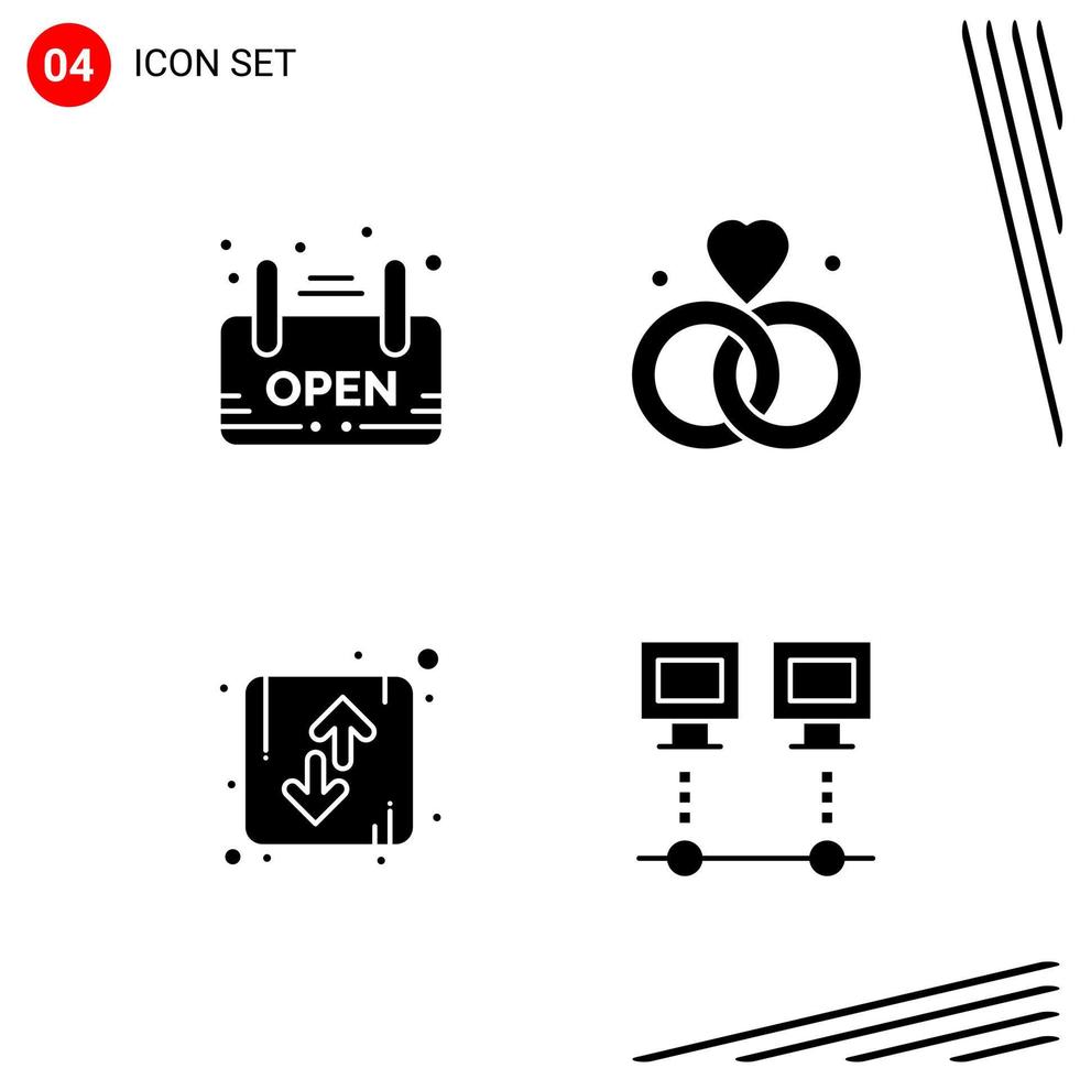 Collection of 4 Vector Icons in solid style Pixle Perfect Glyph Symbols for Web and Mobile Solid Icon Signs on White Background 4 Icons Creative Black Icon vector background