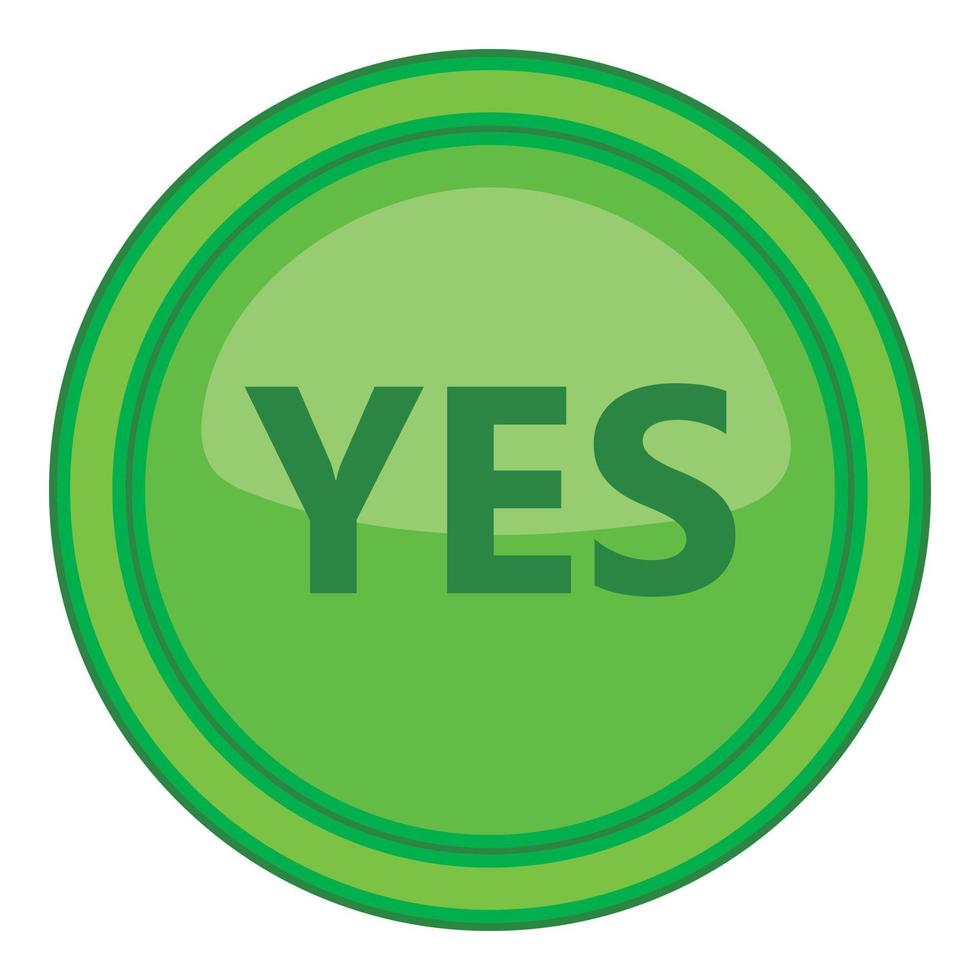 Yes green circle button icon, cartoon style vector