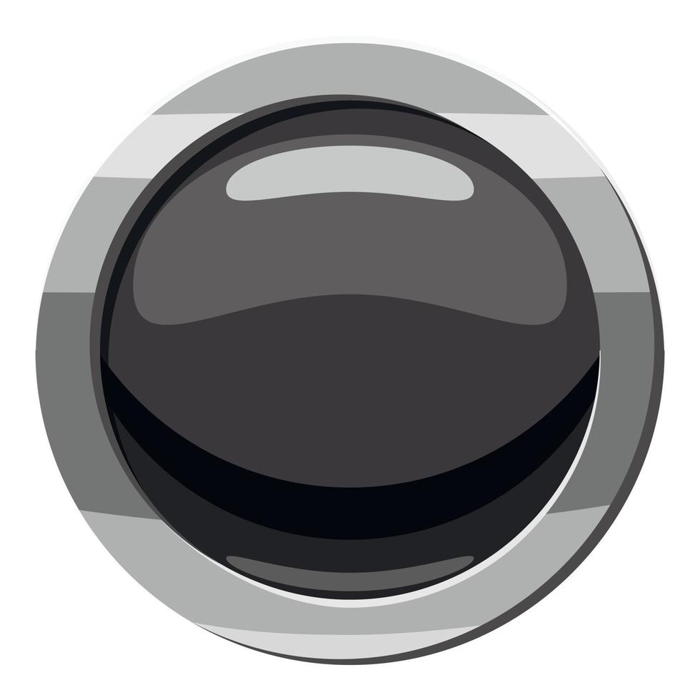 Round black button icon, cartoon style vector