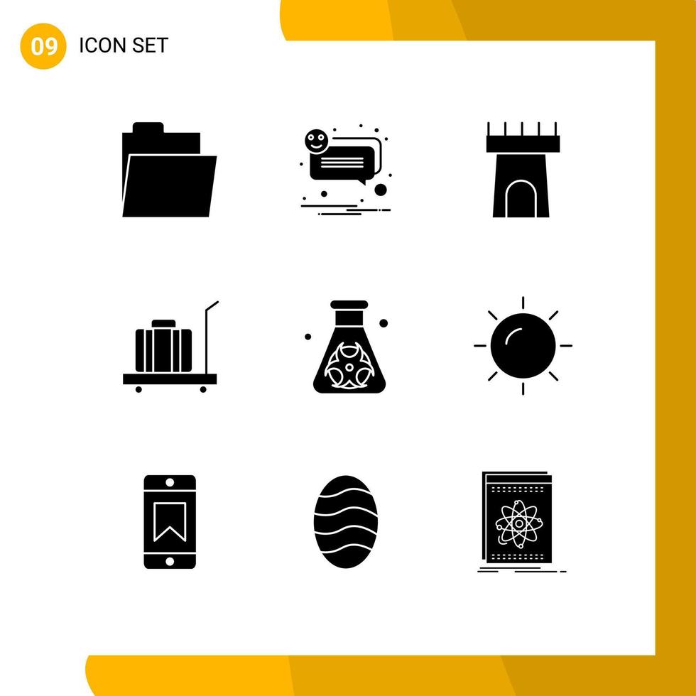 Modern Set of 9 Solid Glyphs and symbols such as waste hazard castle flask scale Editable Vector Design Elements