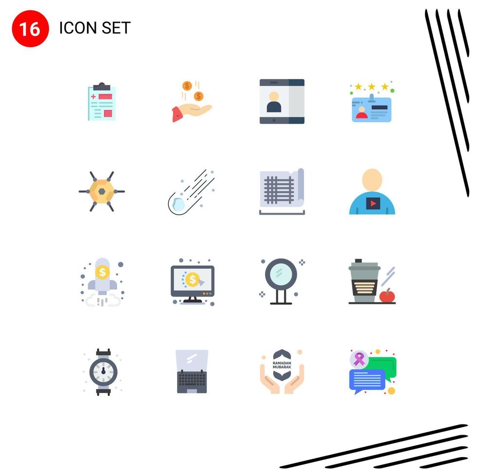 conjunto de pictogramas de 16 colores planos simples de tecnología tarjeta de licencia de caridad descentralizada paquete editable de elementos creativos de diseño de vectores