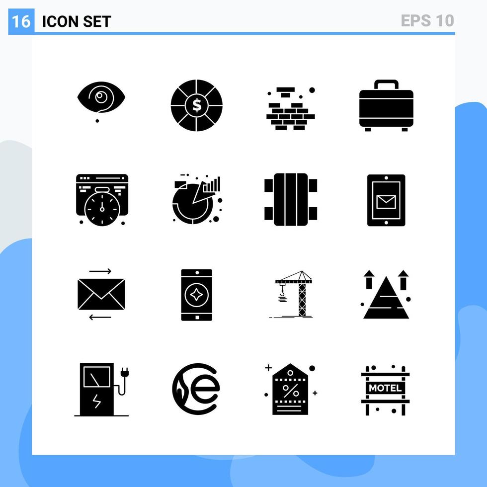 moderno 16 iconos de estilo sólido símbolos de glifo para uso general signo de icono sólido creativo aislado sobre fondo blanco paquete de 16 iconos fondo de vector de icono negro creativo