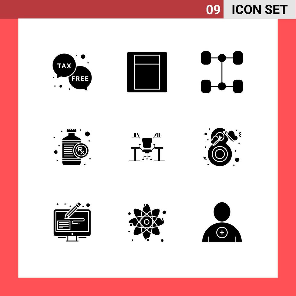 Modern Set of 9 Solid Glyphs Pictograph of computer business automobile table medical Editable Vector Design Elements