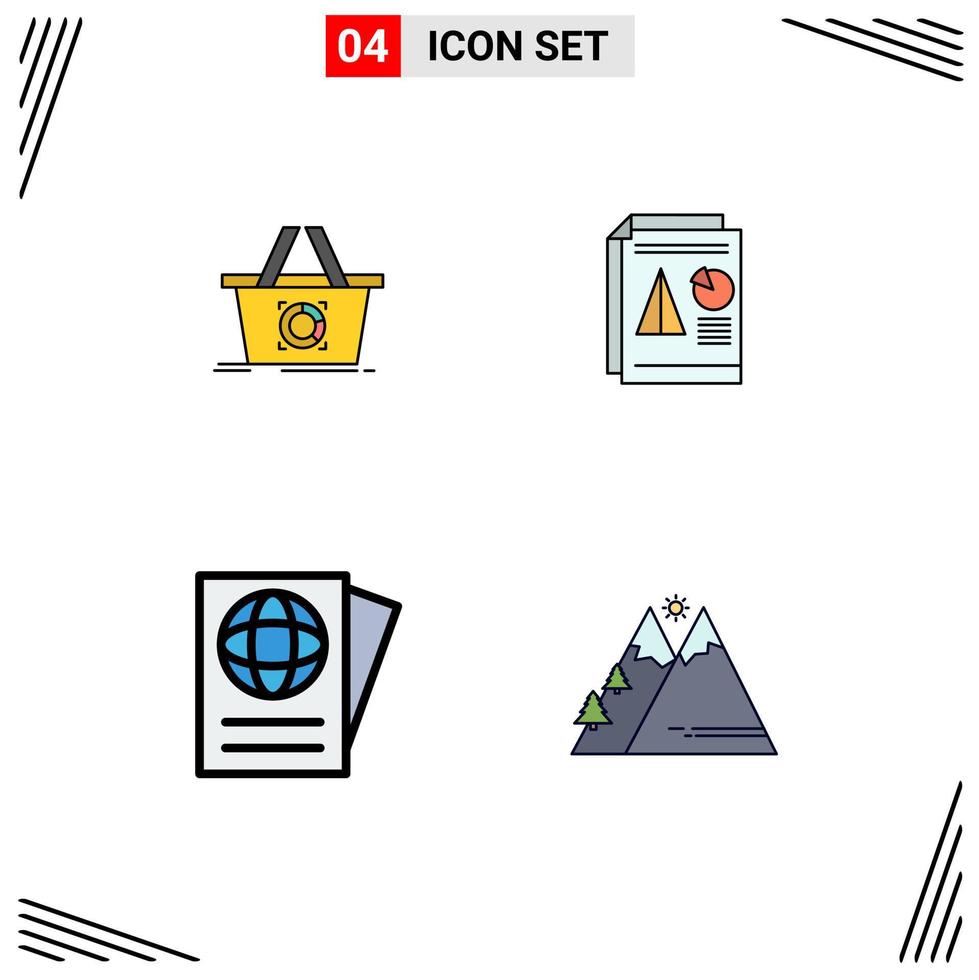 4 Creative Icons Modern Signs and Symbols of cart document shopping pie travel Editable Vector Design Elements