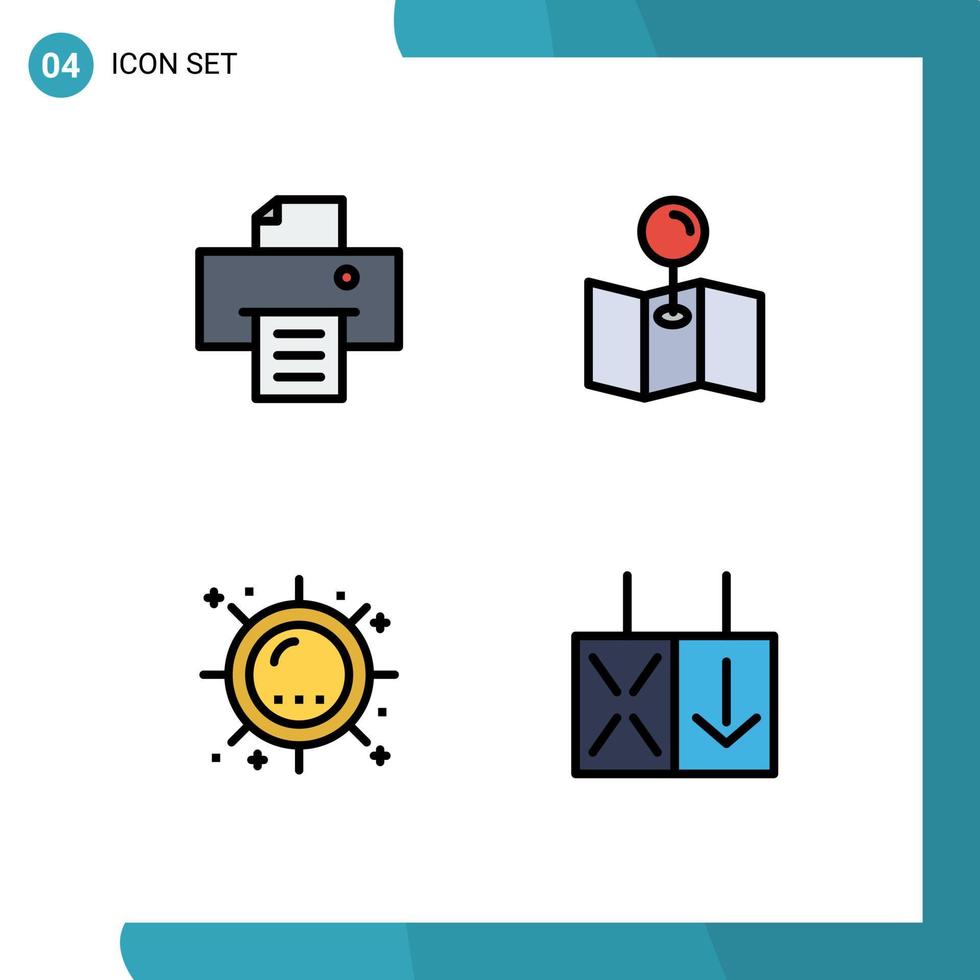 Pictogram Set of 4 Simple Filledline Flat Colors of device sunshine map summer reverse Editable Vector Design Elements