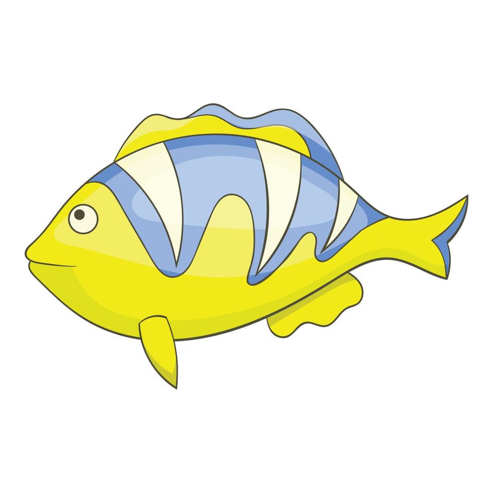 Yellow tropical stripped fish icon, cartoon style vector