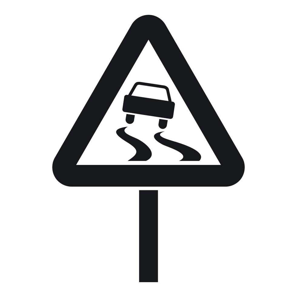 Slippery when wet road sign icon, simple style vector