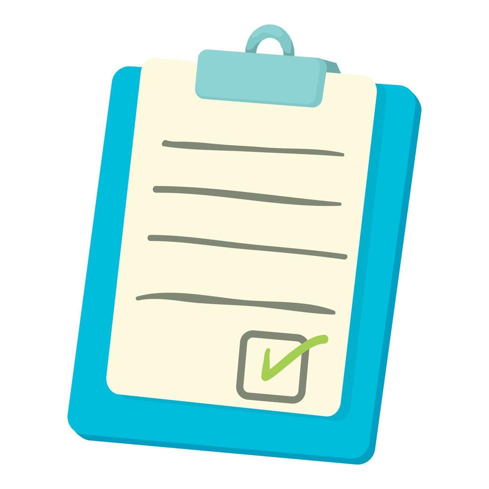 Checklist on a clipboard icon, cartoon style vector