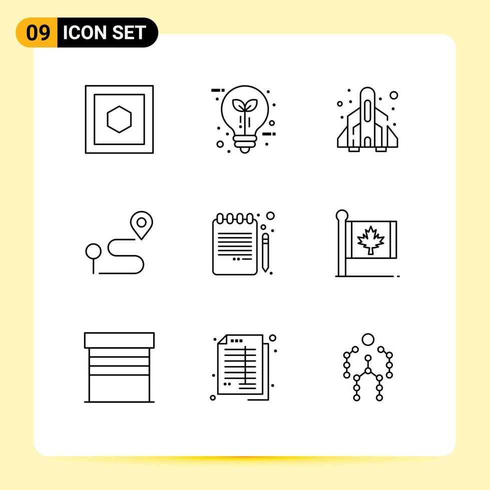 Set of 9 Modern UI Icons Symbols Signs for book pencil pin rocket navigation location Editable Vector Design Elements