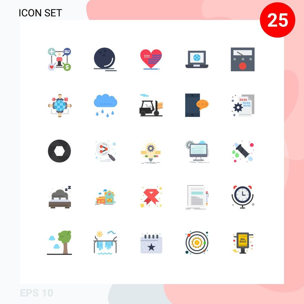 grupo de 25 signos y símbolos de colores planos para elementos de diseño de vectores editables americanos portátiles de Internet world ball