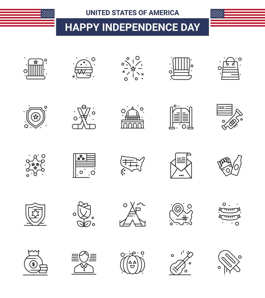 25 Creative USA Icons Modern Independence Signs and 4th July Symbols of money usa firework presidents day Editable USA Day Vector Design Elements