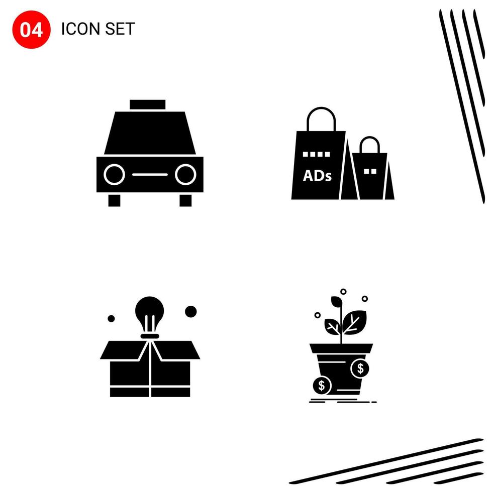 Collection of 4 Vector Icons in solid style Pixle Perfect Glyph Symbols for Web and Mobile Solid Icon Signs on White Background 4 Icons Creative Black Icon vector background