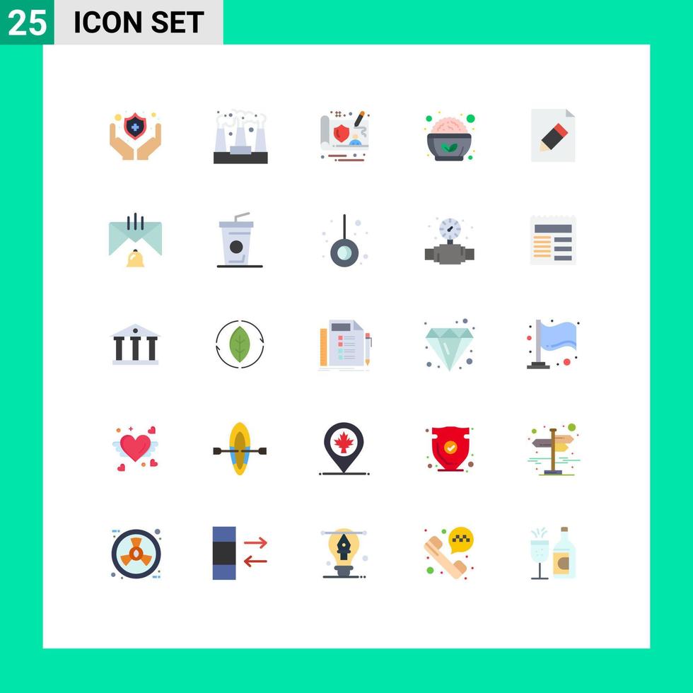 conjunto moderno de 25 colores planos pictograma de elementos de diseño de vector editable de ensalada de documento de diseño de campana