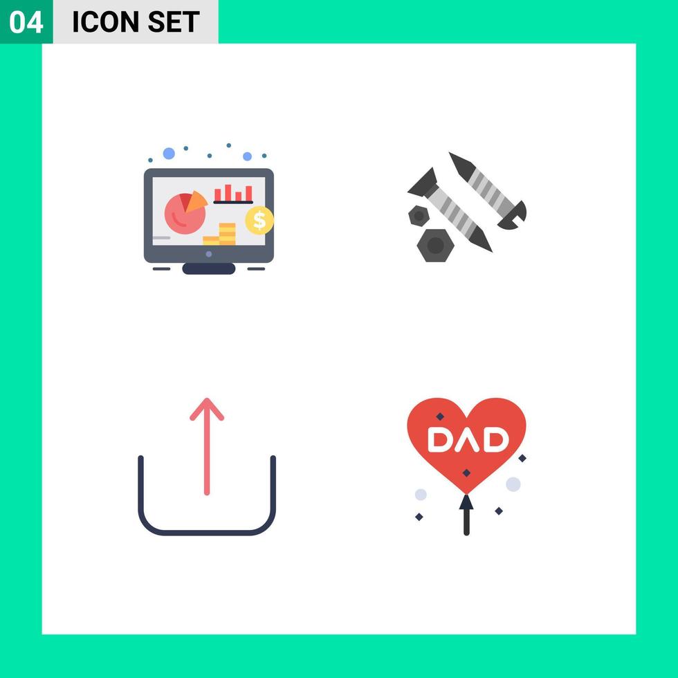 conjunto de pictogramas de 4 iconos planos simples de inversión ui tornillos herramienta globo elementos de diseño vectorial editables vector
