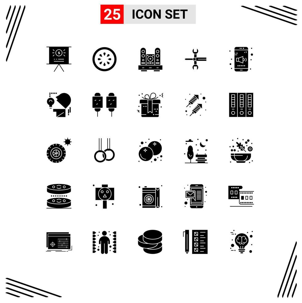 Universal Icon Symbols Group of 25 Modern Solid Glyphs of wrench spanner furniture screwdriver settings Editable Vector Design Elements