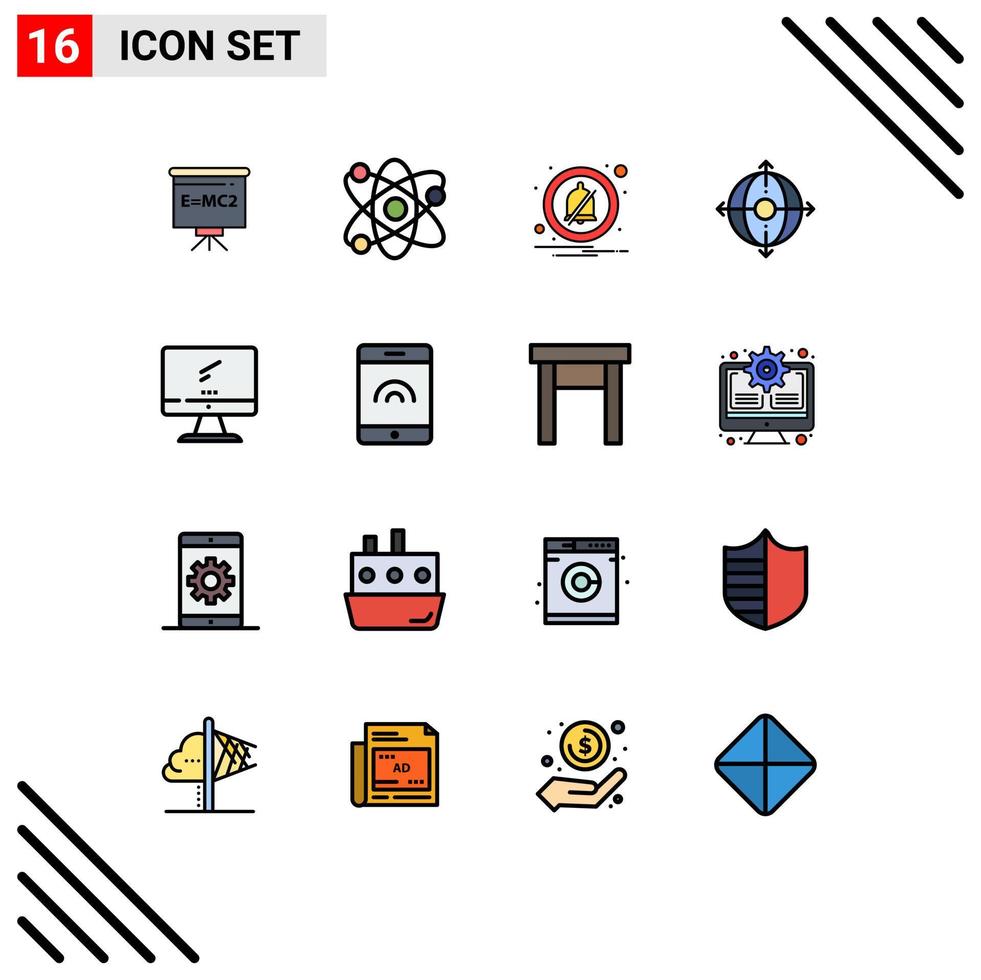 Modern Set of 16 Flat Color Filled Lines and symbols such as device computer alarm product deployment Editable Creative Vector Design Elements