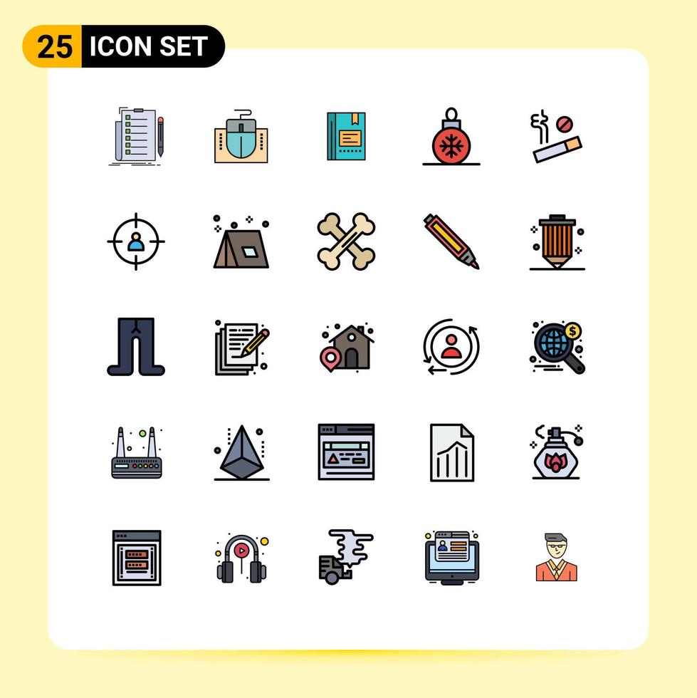 Modern Set of 25 Filled line Flat Colors Pictograph of christmas reading education notebook favorite Editable Vector Design Elements