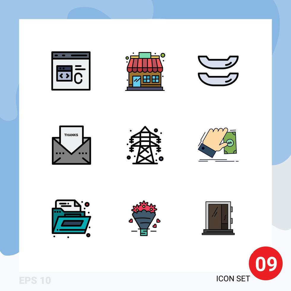 User Interface Pack of 9 Basic Filledline Flat Colors of energy thanksgiving store thanks letter Editable Vector Design Elements