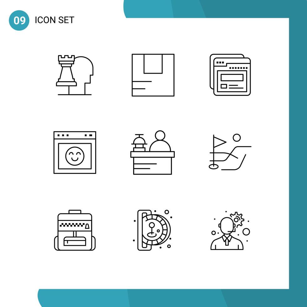 9 Universal Outline Signs Symbols of hotel website page interface browser Editable Vector Design Elements