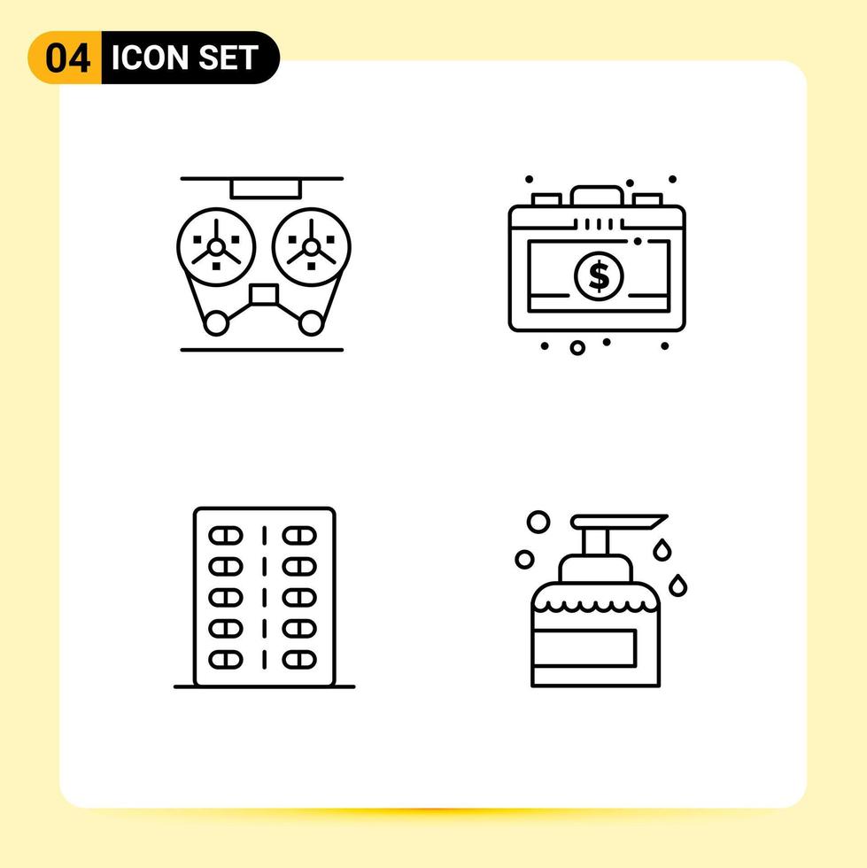 Mobile Interface Line Set of 4 Pictograms of audio drugs recorder business form Editable Vector Design Elements
