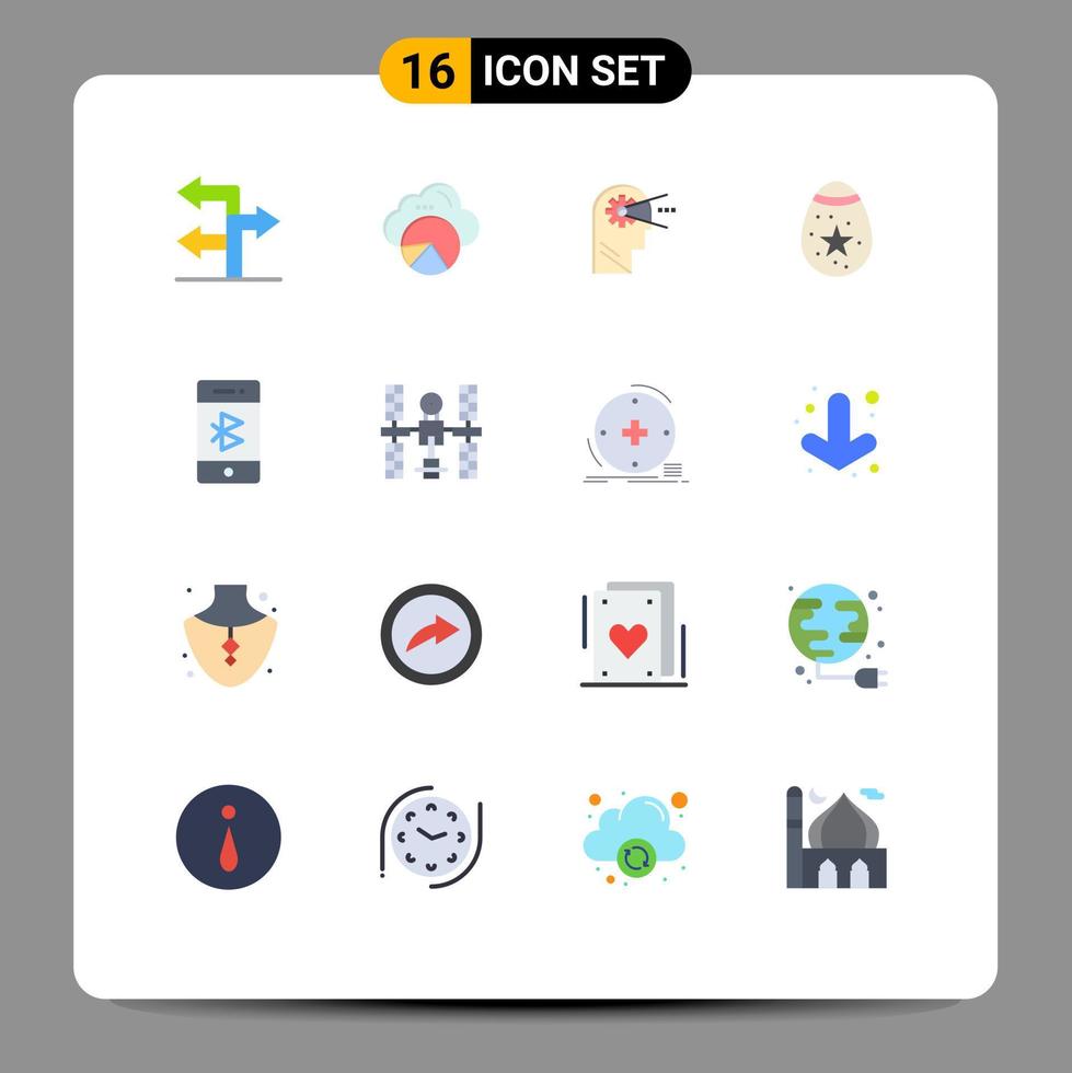 Mobile Interface Flat Color Set of 16 Pictograms of connection bluetooth process egg decoration Editable Pack of Creative Vector Design Elements